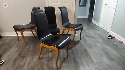 Set Of Four Mid-Century Italian Dining Chairs Leather Sculpted • $1850