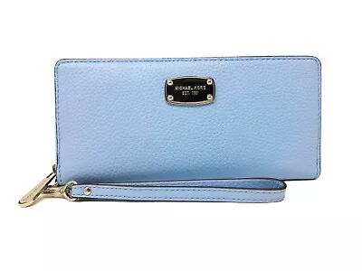 Michael Kors Jet Set Item Travel Continental Leather Wallet - Sky Blue - $168.00 • $49.95