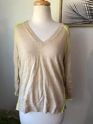 J.Crew Ladies Beige Soft Merino V Neck Long Sleeve Wool Jumper Size XS • $35