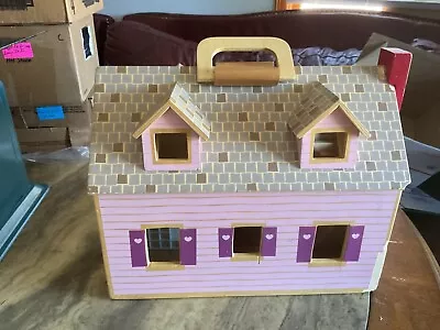 Melissa & Doug Fold And Go Pink Dollhouse/ Wooden House 2 Acc. • $18.40