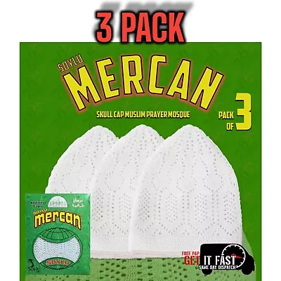 3 Pack Mens Topi Childrens Islamic Cap Muslim Prayer Mosque Hat Kufi Head Wear • £5.99