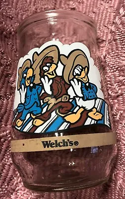 VTG Welch's Glass Jelly Jar Walt Disney The THREE CABALLEROS VIDEO FRIENDSHIP • $5