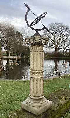 Stone Garden Armillary Sundial /weathervane On Corinthian Column Plinth Ornament • £185