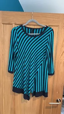 Yong Kim Asymmetric Tunic Very Flattering Aqua Stripes • £8