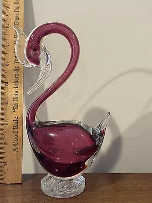 Vtg. Murano Glass Italy Swan Sommerso Figurine Wine Color 7.5 Inches Tall. • $20