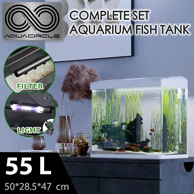 55L Fish Tank Aquarium ALL-IN-1 Curved Glass RGB LED Light Complete Set Filter • $129.80