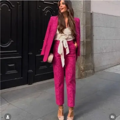 ZARA NEW 2 Piece SET Lace Blazer And Pants  FUCHSIA PINK XSSML • $289