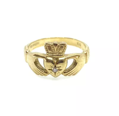 9ct Gold Claddagh Ring Yellow Gold Claddagh Ring Claddagh Band Diamond Crown 375 • £175