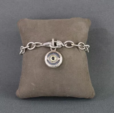 Judith Ripka Sterling Silver Multi Sapphire Evil Eye Charm Link Bracelet • $159