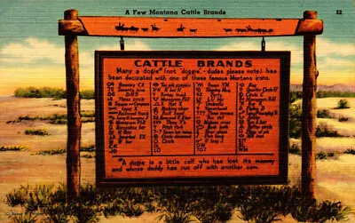 Montana Cattle Brands Sign Marker - Unposted Linen Postcard • $3.56