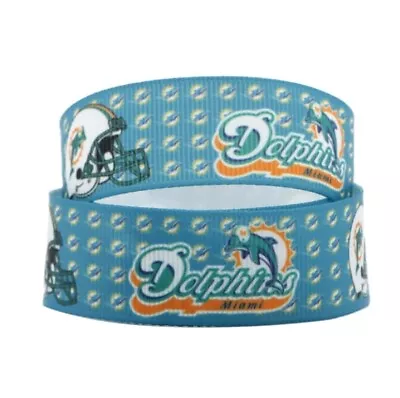 7/8 INCH 22mm GROSGRAIN RIBBON Hair Bow Supplies 1110164 Miami Dolphins Football • $0.99