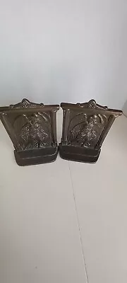Vintage Set Of 2 Cast Metal Bronze Colored Winged Warrior Bookends • $29.99