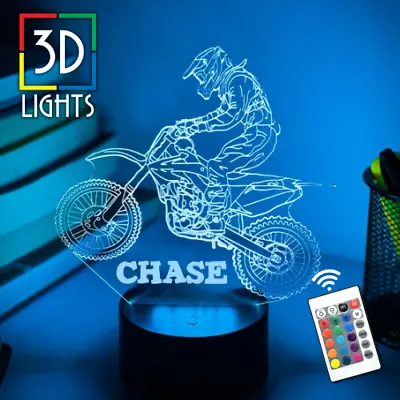 PERSONALISED MOTOCROSS DIRT BIKE Multicolor 3D Night Light Touch Table Lamp Gift • $54.99