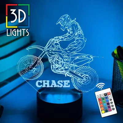 PERSONALISED MOTOCROSS DIRT BIKE Multicolor 3D Night Light Touch Table Lamp Gift • $54.99