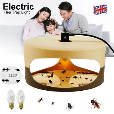 2X Electric Flea Trap Lamp Killer +Sticky Pads +Bulbs Insect Bug Pest Control • £4.98