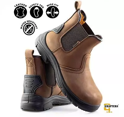 Mens Leather Safety Steel Wide Fit Chelsea Dealer Work Ankle Boots Shoes Size • £32.95