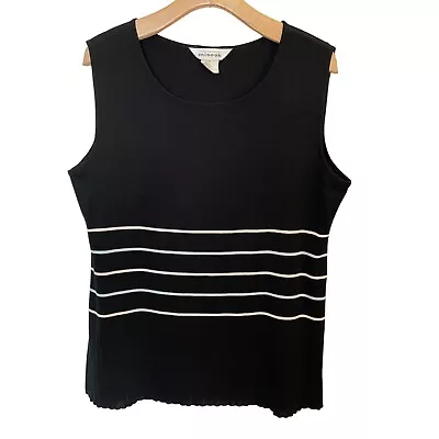 Exclusively Misook Womens Black Striped Pleated Sleeveless Top Sz XL • $25