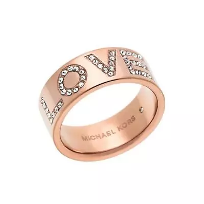 NWT Michael Kors Pave LOVE Logo Ring $85 Rose Gold SZ 8 • $49.99