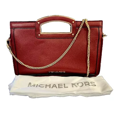 Michael Kors Clutch Purse Small Pebbled Leather Gold Chain Flat Red • $138