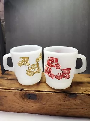 Vintage Fire King Old Tyme Cars Pair Coffee Mugs • $9.95