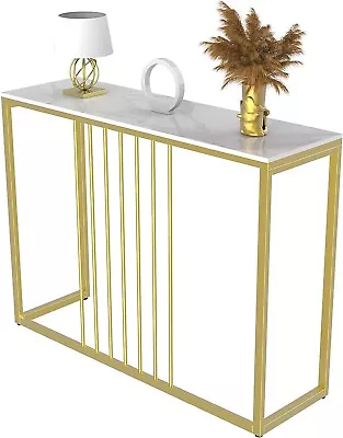 £39.99 • Buy Slim Console Table Hallway Unit White Marble Top Consoles Desk 100cm DAMAGED