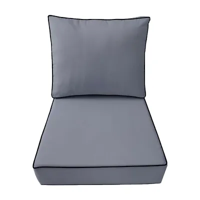 COVER ONLY-Outdoor Deep Seat Back Pillow Cover Contrast Piped Trim Medium-AD001 • £26.52