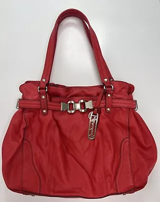 B. Makowsky Satchel Shoulder Bag Red Leather Magnetic Close Large Bottom Feet • $35