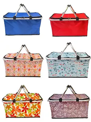 Cooler Bag Picnic Folding Basket Insulated Hamper Large Cool Bag 6 Designs Uk • £7.99