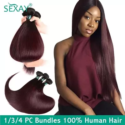 $325.77 • Buy Ombre Brazilian Straight Hair 1/3/4 Bundles 1B 99J Remy Human Hair Weaving Weft