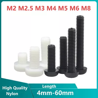 £1.98 • Buy M2 M2.5 M3 M4 M5 M6 M8 Nylon Plastic Philips Pan Head Screws Bolts Black/White