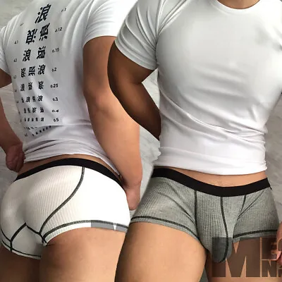 Men's Sexy Underwear Low Waist Briefs U Pouch Boxers Striped Shorts Underpants • $4.99