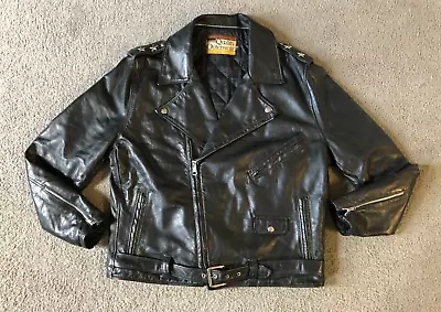 VTG Montgomery Ward Men's Black Leather Motorcycle Biker Jacket - Size 48L • $120