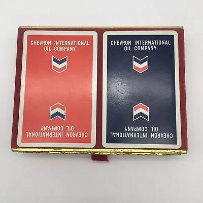 Vintage Chevron Oil Dual Deck Congress Playing Cards In Red Velvet Case • $9.95