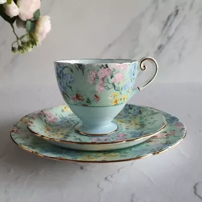 £80 • Buy SHELLEY Melody Chintz Tea Trio Ripon Cup Shape Gold Rim Great Condition