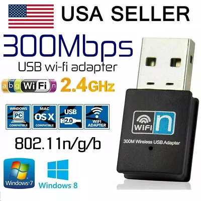 Mini USB WiFi WLAN 300Mbps Wireless Network Adapter For Windows 802.11n/g/b • $7.27