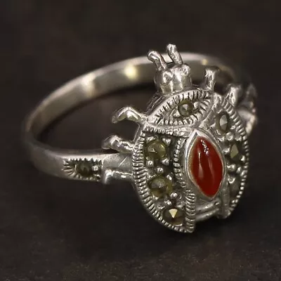 $2.99 • Buy VTG Sterling Silver - WTS WATSON Carnelian & Marcasite Ladybug Ring Size 6 - 3g