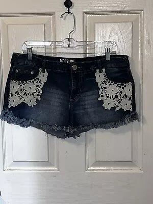 Mossimo Shorts Jr Sz 15 Cutoffs Mini Distressed Jean Denim Crochet Lace • $11.99