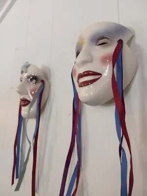 TWO (2) Carnival Mardi Gras Porcelain Ceramic Face Masks New Orleans Theme  • $15