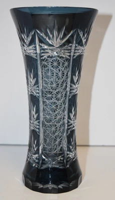 £44.47 • Buy Vintage Bohemian Czech? Beautiful Black Cut To Clear Crystal 7” Flower Vase!