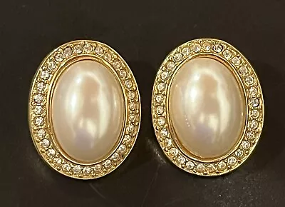 Vintage Signed Marvella Gold Tone  White Faux Pearl Dome Rope Edge Post Earrings • $9.95