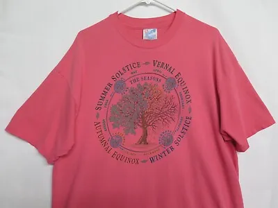 VTG 80s 90s Hanes USA Summer Solstice Winter Equinox Seasons Tree Pink Shirt XL • $39.95