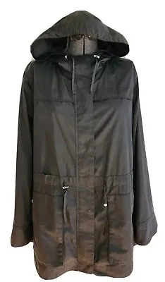 Merona Women's Black Hooded Drawstring Waist Lightweight Rain Coat Jacket 2 • $13.95