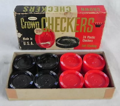 Vintage Crown Plastic Checkers In Box 24 Pcs (12 Red 12 Black) Whitman 1960 • $12.50