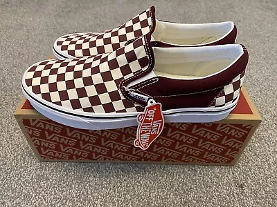 UK 8.5 - Mens Vans Classic Slip On Checkerboard Trainers In Port Royal (Maroon) • £44.99