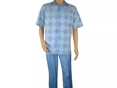 Men MONTIQUE 2pc Walking Leisure Suit Matching Set Short Sleeves 2216 Blue • $79.99