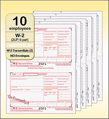 2021 IRS Tax Form W-2 Wage Stmts 10 Employees LASER +(2)W3 #W2TRADS605 - NO Env • $13.30