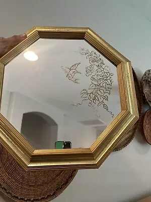 Octagon Glass Gold Vintage Antique Hummingbird Etched Mirror Wall Decor 13in • $79