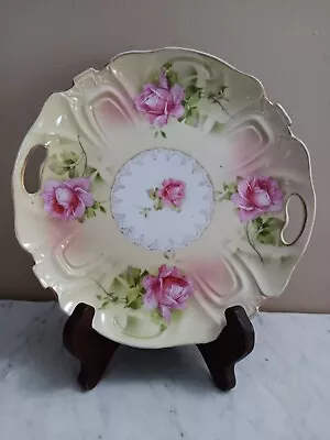 Antique Victoria Roses Decorated Porcelain Handled Cake Plate • $28.50