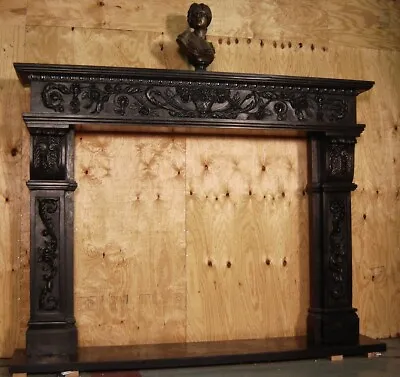 Black Marble Fireplace Mantle Surround Hand Carved Stone Mantel MASSIVE LARGE • $6850