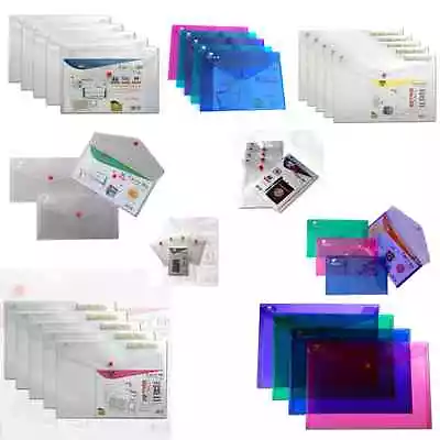 Ark Plastic Popper Stud Document Wallets Folders Clear Colours - Pack 5 • £4.99